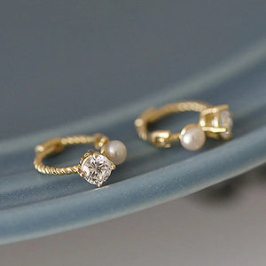 925 Silver Pearl Twist Hoop Earrings Zircon Party Jewelry