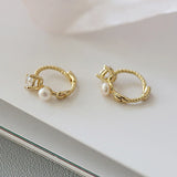 925 Silver Pearl Twist Hoop Earrings Zircon Party Jewelry