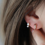 925 Silver Pearl Twist Hoop Earrings Zircon Party Jewelry