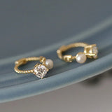 925 Silver Pearl Twist Hoop Earrings Zircon Party Jewelry