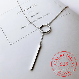 Vintage 925 Silver Circle Strip Chain Pendant Necklace Choker