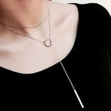 Vintage 925 Silver Circle Strip Chain Pendant Necklace Choker