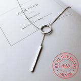Vintage 925 Silver Circle Strip Chain Pendant Necklace Choker