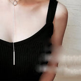 Vintage 925 Silver Circle Strip Chain Pendant Necklace Choker