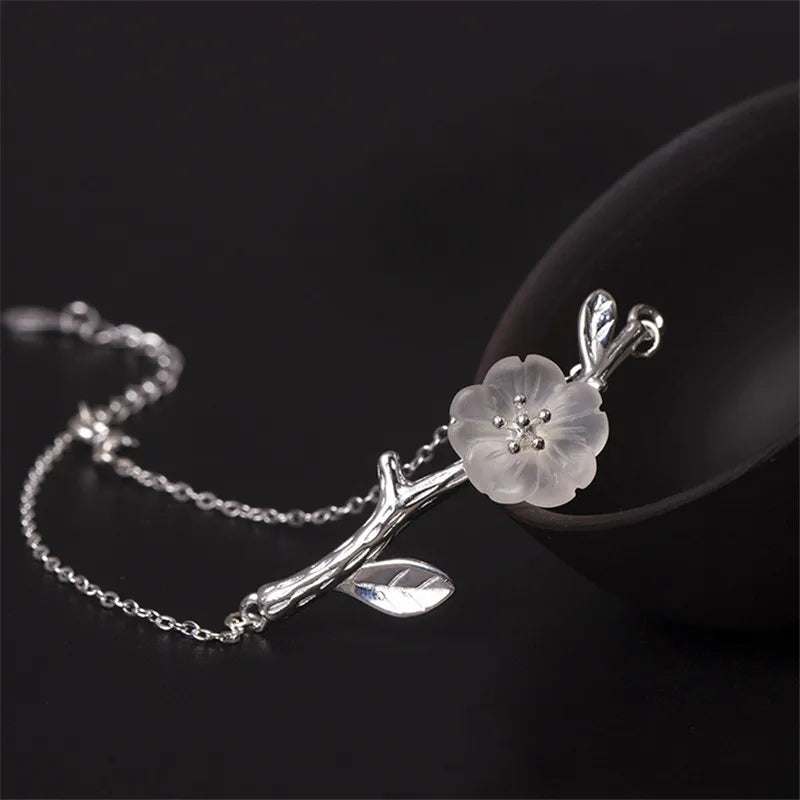 Vintage 925 Silver Link Chain Bracelet Crystal Women Adjustable Plum Bracelet