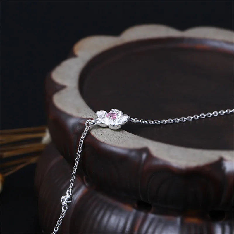 925 Sterling Silver Chain Bracelet for Women Adjustable Sakura Bracelets