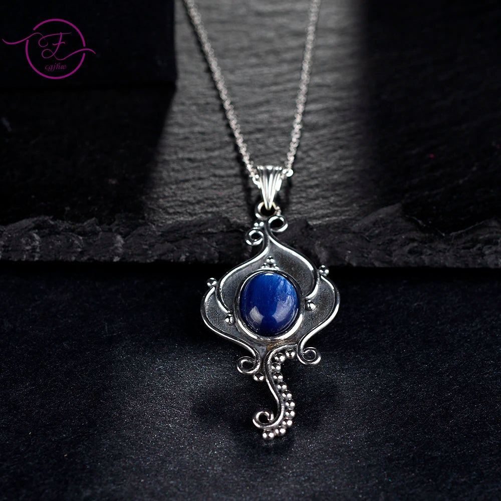 925 Silver Necklace with Oval 8x10MM Kyanite Pendant