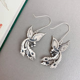 Vintage 925 Silver Phoenix Drop Earrings Ethnic Statement Jewelry EH190