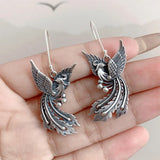 Vintage 925 Silver Phoenix Drop Earrings Ethnic Statement Jewelry EH190