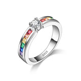 925 Silver Rainbow Crystal Rings Wedding Engagement Jewelry