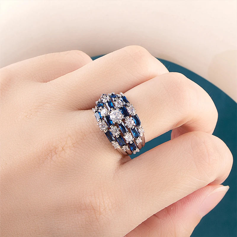 925 Silver Rings Women 5a Zircon Engagement Fine Jewerly Size 6-10