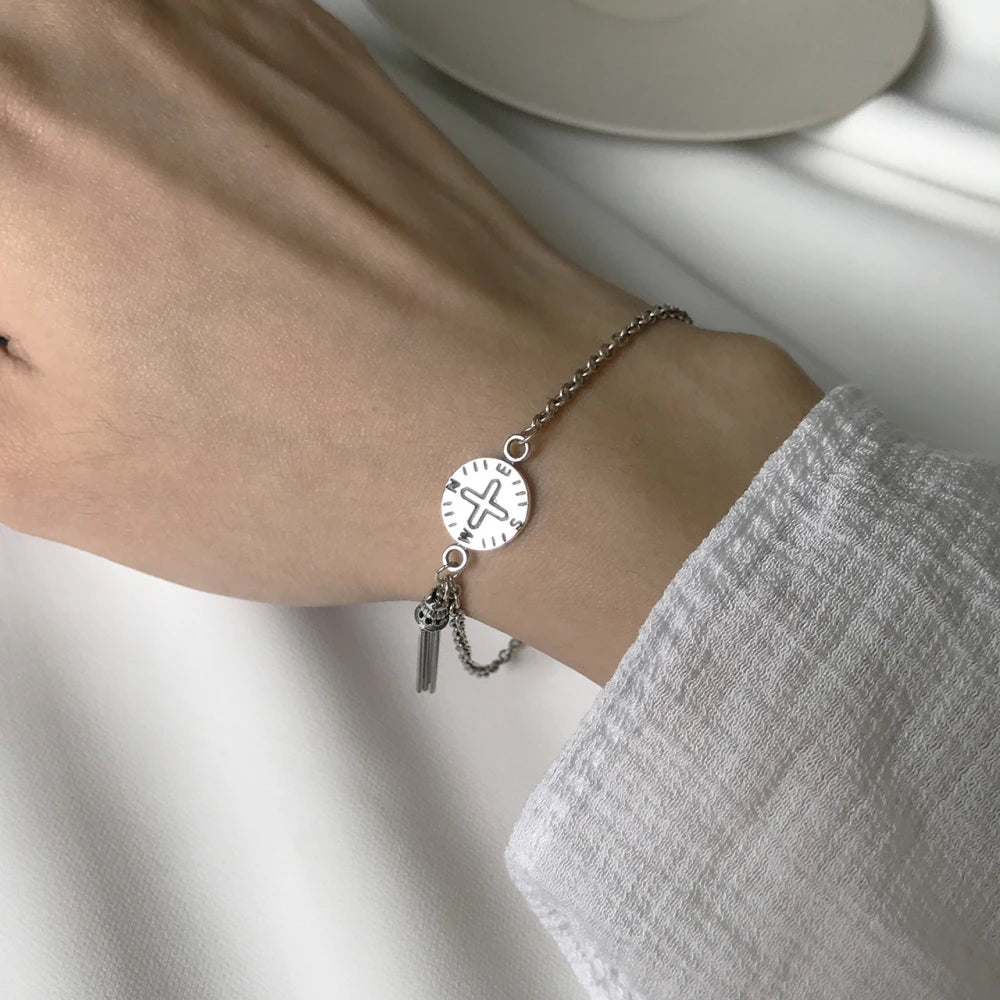 925 Silver Tassel Bead Bracelet Girls Compass Summer Jewelry