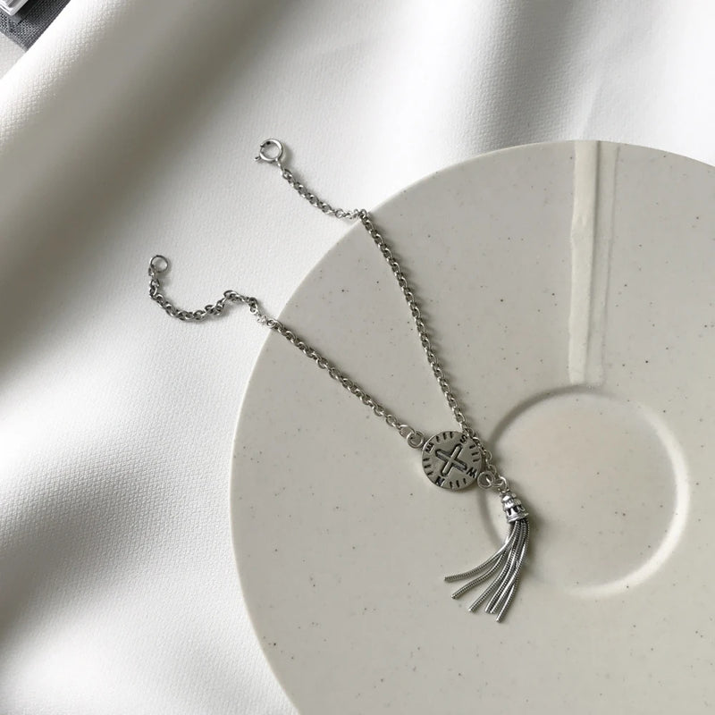 925 Silver Tassel Bead Bracelet Girls Compass Summer Jewelry