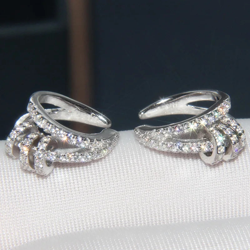 925 Silver Zircon Clips Earring Wedding Party Gift