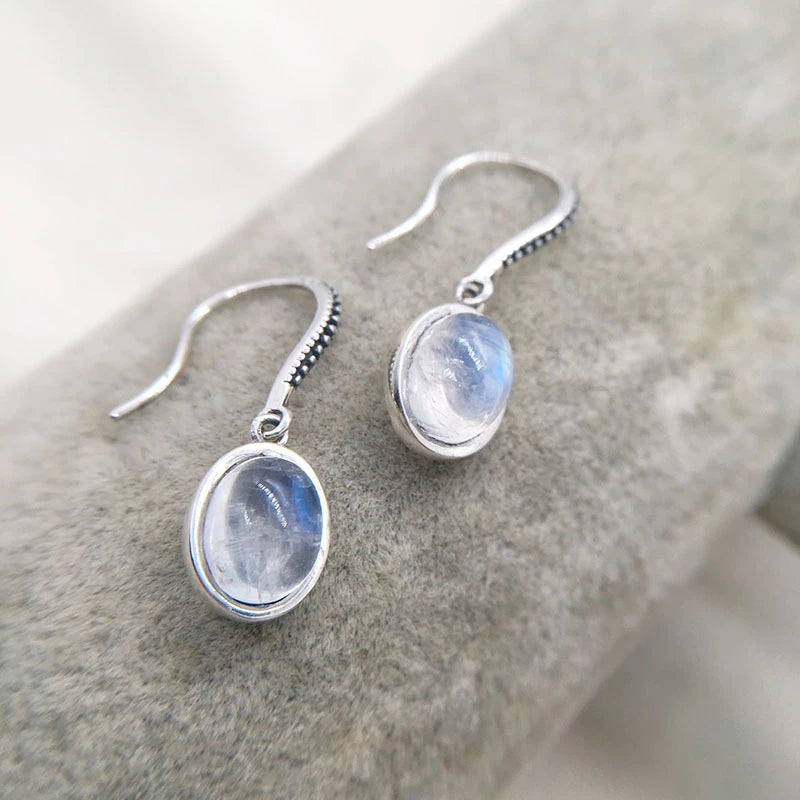 925 Silver Moonstone Drop Dangle Earrings for Women Girls