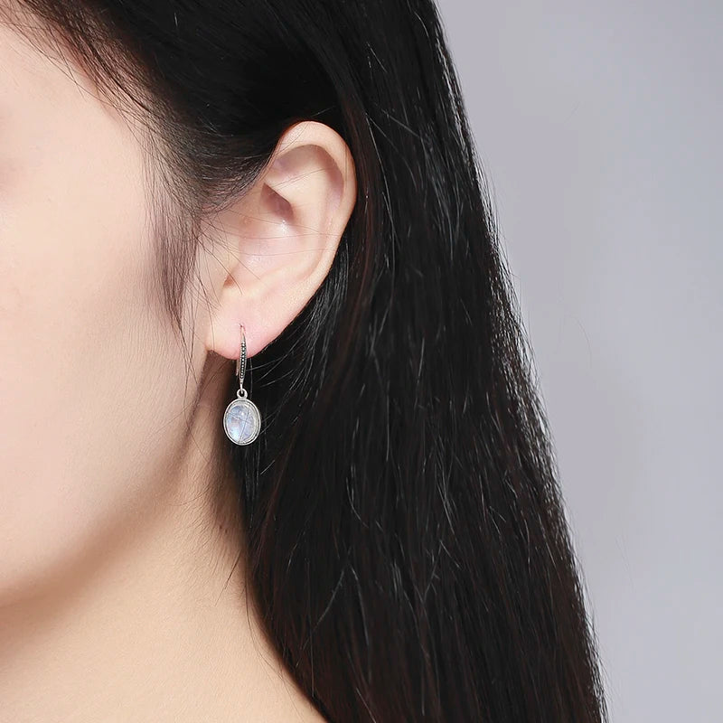 925 Silver Moonstone Drop Dangle Earrings for Women Girls