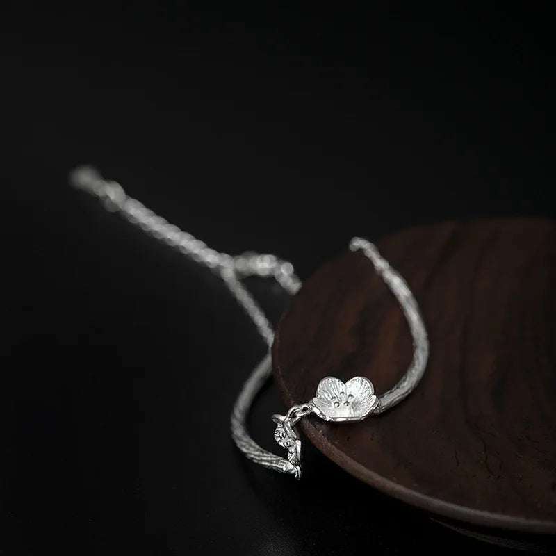 925 Sterling Twin Flowers Chain Bracelet Silver Adjustable