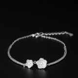 925 Sterling Twin Flowers Chain Bracelet Silver Adjustable