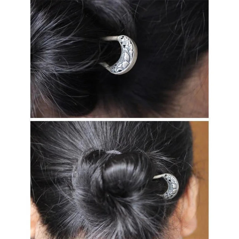 925 Thai silver peony hanfu hair accessory U-shaped Hairpin