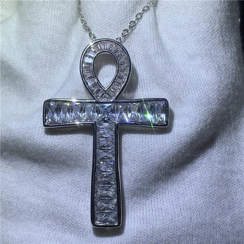 Vintage ANKH Cross Pendant Sterling Silver Chain Necklace