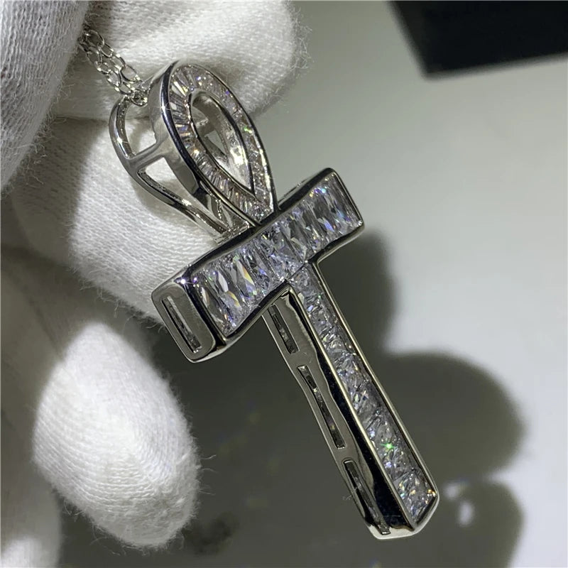Vintage ANKH Cross Pendant Sterling Silver Chain Necklace