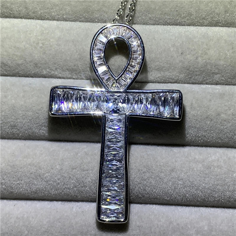 Vintage ANKH Cross Pendant Sterling Silver Chain Necklace