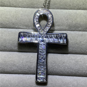 Vintage ANKH Cross Pendant Sterling Silver Chain Necklace