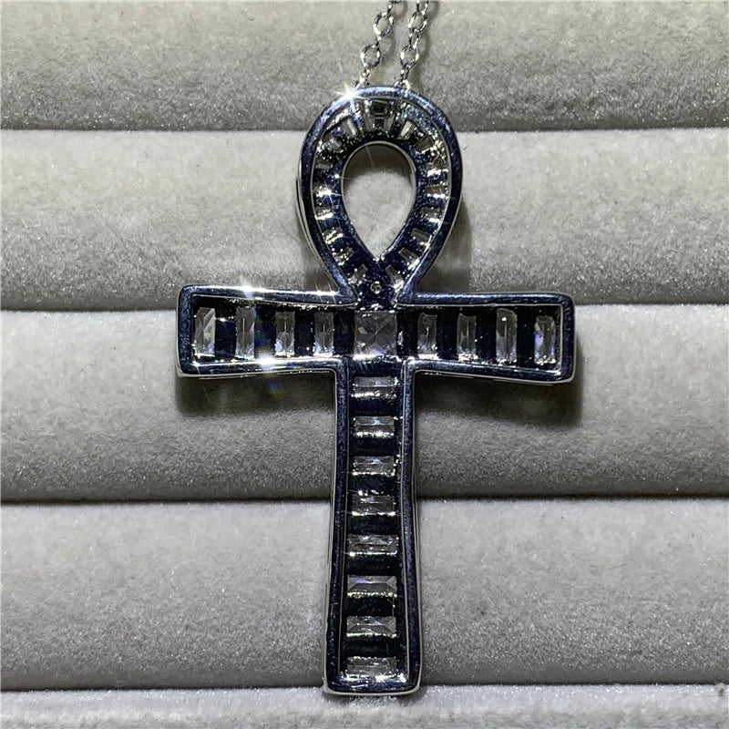 Vintage ANKH Cross Pendant Sterling Silver Chain Necklace