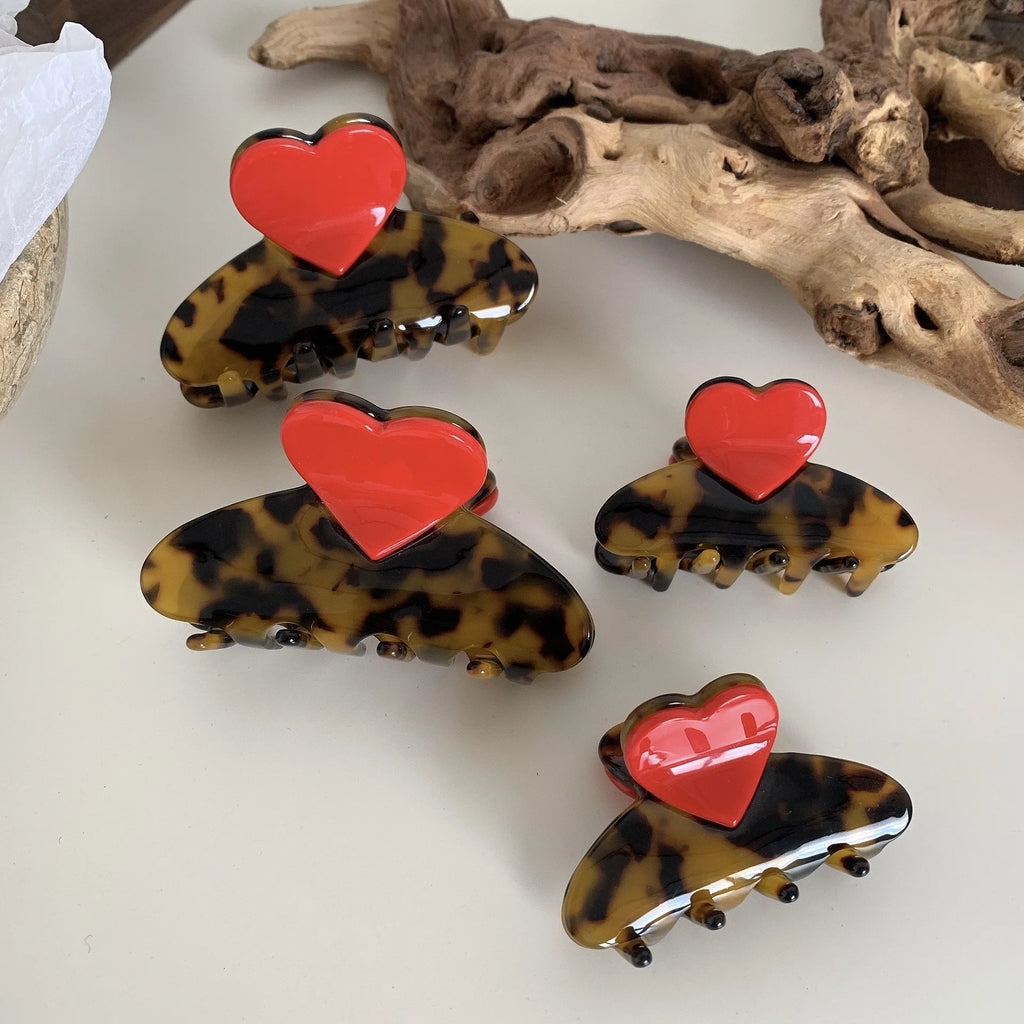 Vintage Heart Hair Clips for Women Geometric Crab Clamps Leopard Hair Clip