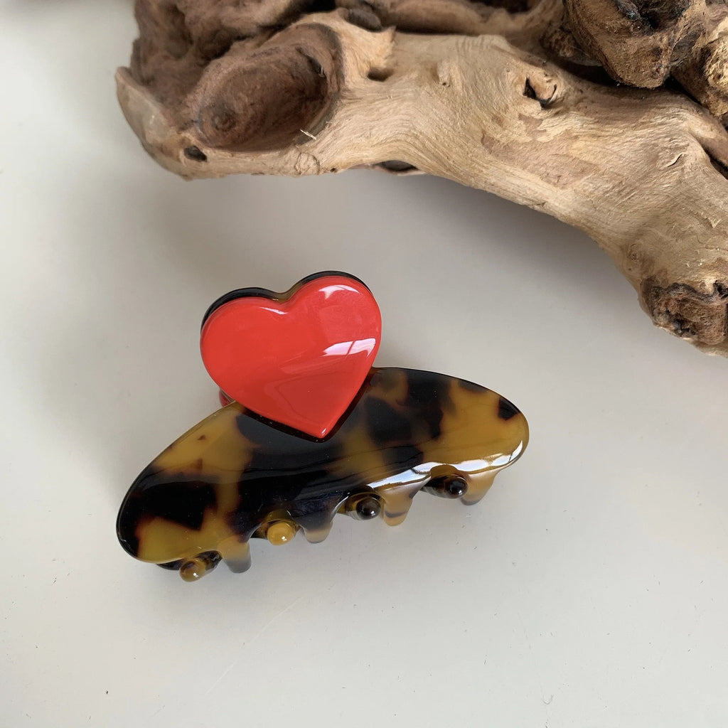 Vintage Heart Hair Clips for Women Geometric Crab Clamps Leopard Hair Clip