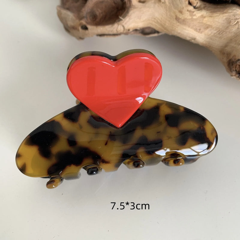 Vintage Heart Hair Clips for Women Geometric Crab Clamps Leopard Hair Clip