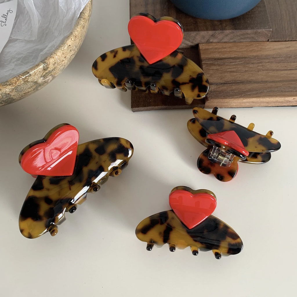 Vintage Heart Hair Clips for Women Geometric Crab Clamps Leopard Hair Clip