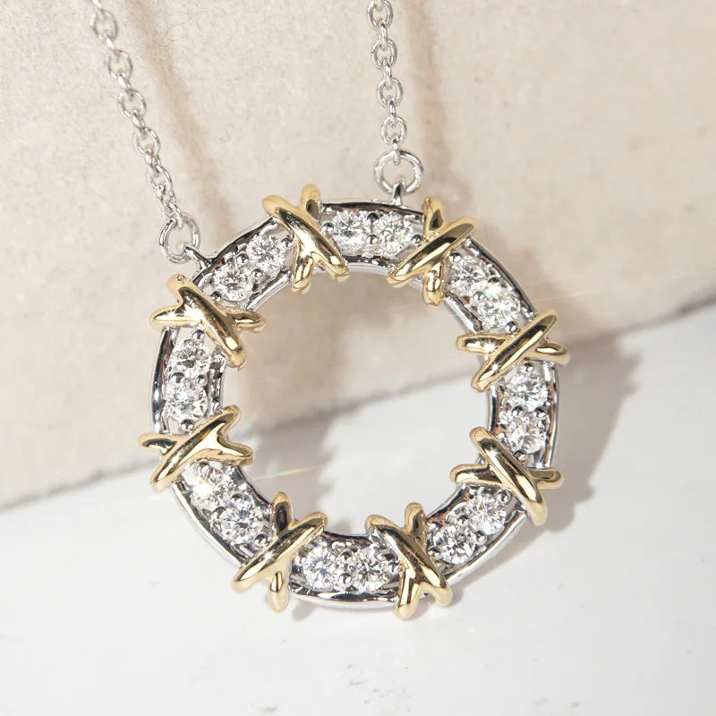 Vintage 925 Sterling Silver Pendant Diamond Cz Choker Necklace
