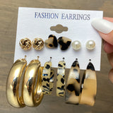 Vintage Leopard Print Hoop Earring Set Retro Jewelry