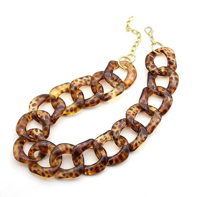 Vintage Acrylic Long Chain Choker Necklace Chunky Link Chains Collar Necklace