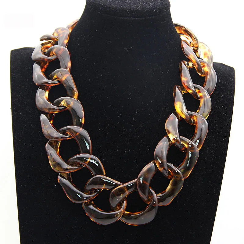 Vintage Acrylic Long Chain Choker Necklace Chunky Link Chains Collar Necklace