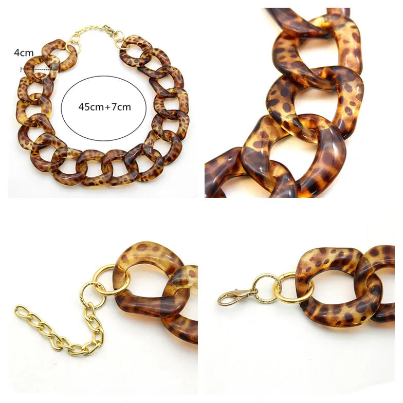 Vintage Acrylic Long Chain Choker Necklace Chunky Link Chains Collar Necklace