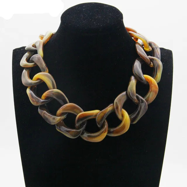 Vintage Acrylic Long Chain Choker Necklace Chunky Link Chains Collar Necklace