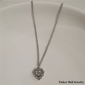 Vintage Butterfly Love Heart Angel Pearl Pendant Necklace