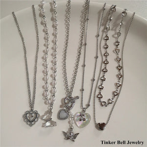 Vintage Butterfly Love Heart Angel Pearl Pendant Necklace