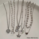 Vintage Butterfly Love Heart Angel Pearl Pendant Necklace
