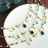 Vintage Pearl Bead Chain Necklace with Zircon Pendant 316L Stainless Steel