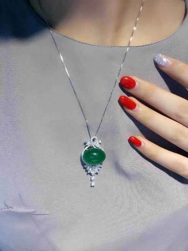 Vintage Agate Diamond Pendant 925 Sterling Silver Charm Necklace