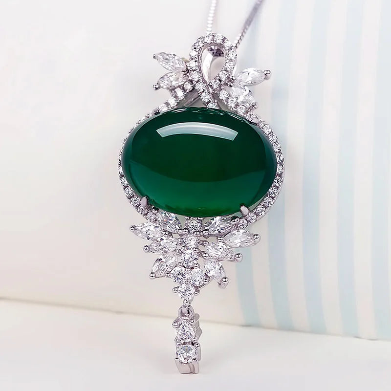 Vintage Agate Diamond Pendant 925 Sterling Silver Charm Necklace