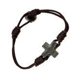 Vintage Alloy Cross Charm Leather Bracelet Multi-layer Braided Wood Bead