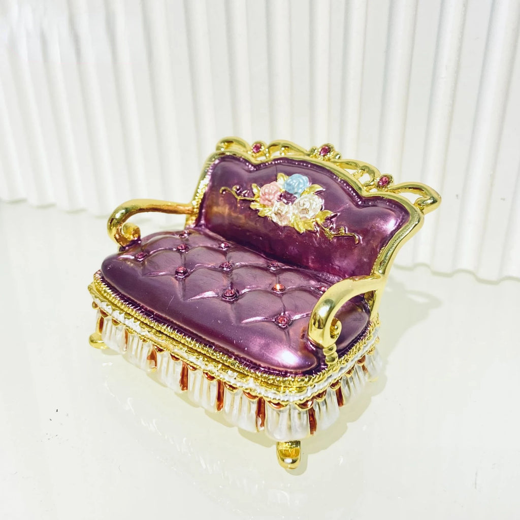 Vintage Enamel Jewelry Storage Box Sofa Desk Shaped
