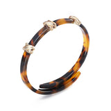 Vintage Amber Resin Bracelet Geometric Acrylic Metal Buckle Adjustable Bangle