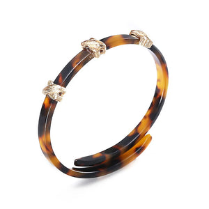 Vintage Amber Resin Bracelet Geometric Acrylic Metal Buckle Adjustable Bangle