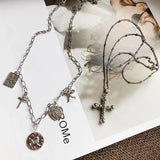 Vintage American Lucky Angel Cross Pendant Necklace Long Chain Sweater