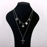 Vintage American Lucky Angel Cross Pendant Necklace Long Chain Sweater